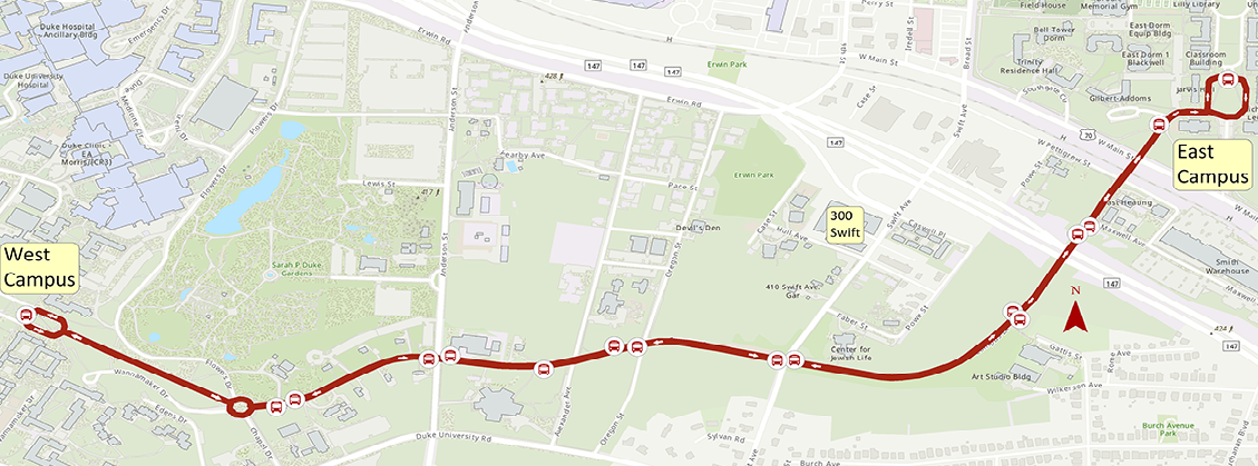 C1 bus route with stops