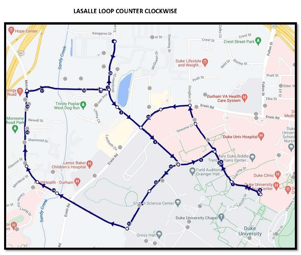 LaSalle Loop map showing counter clockwise route and stops